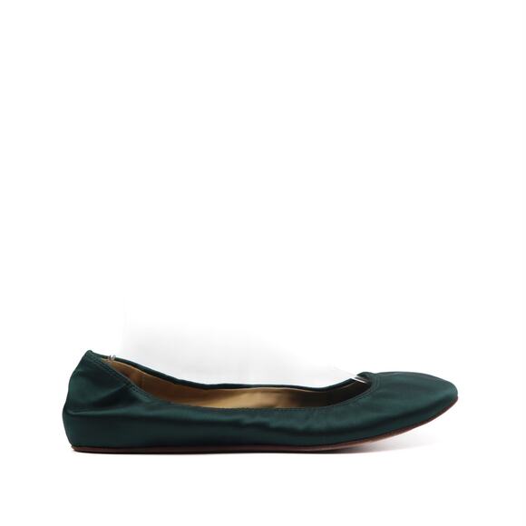 Lanvin Vintage Classic Emerald Satin Ballerina Flats Size 39.5 - Picture 1 of 7